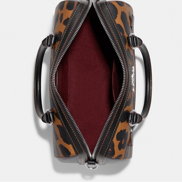 NWT💃Coach Rowan Satchel In Signature Canvas With Leopard Print - Picture 10 of 13